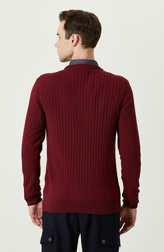 Saç Örgü Detaylı Bordo Triko Kazak