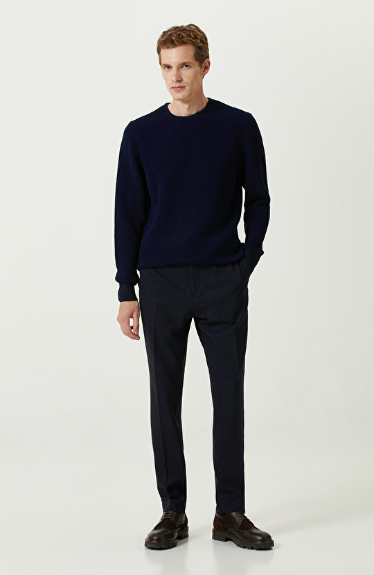 Lacivert Jakarlı Triko Kazak