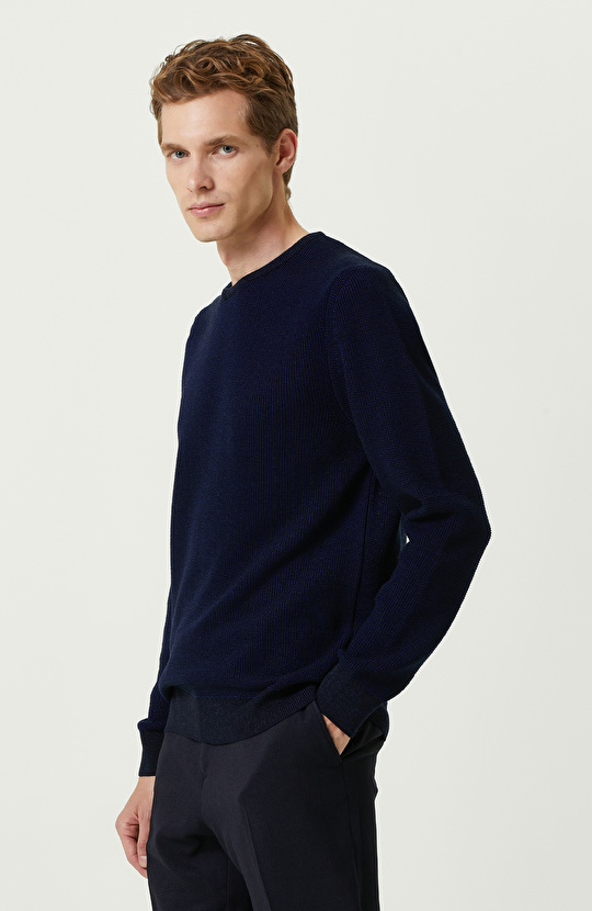 Lacivert Jakarlı Triko Kazak