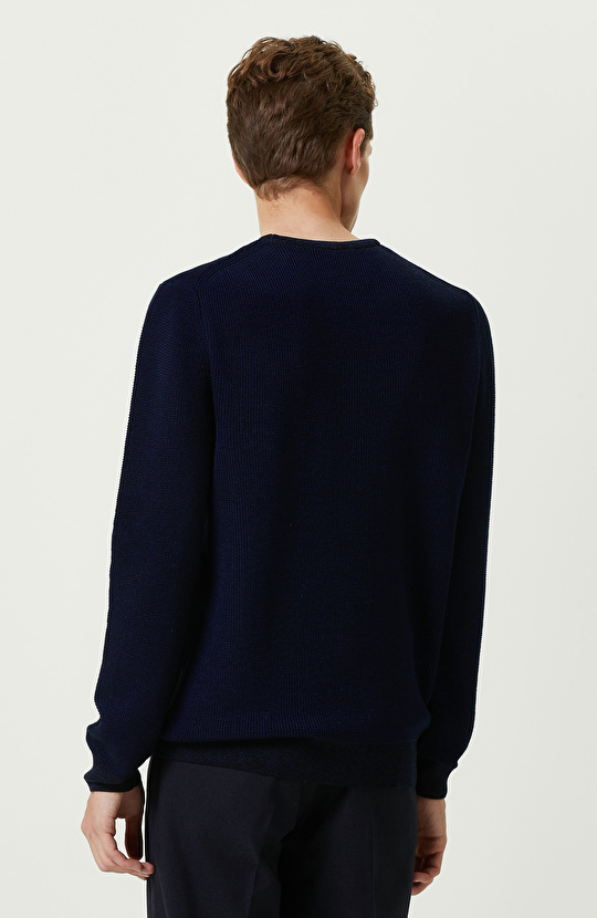 Lacivert Jakarlı Triko Kazak