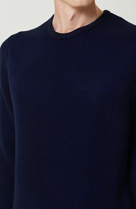 Lacivert Jakarlı Triko Kazak