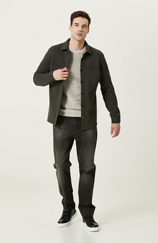 Ekru Bisiklet Yaka Jakarlı Triko Kazak