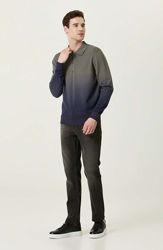 Degradeli Haki Polo Yaka Triko Kazak