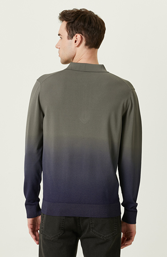 Degradeli Haki Polo Yaka Triko Kazak