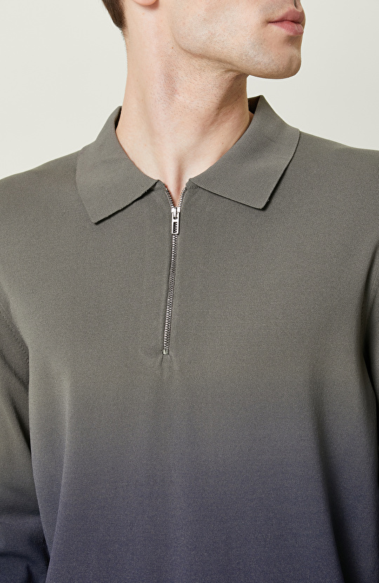 Degradeli Haki Polo Yaka Triko Kazak