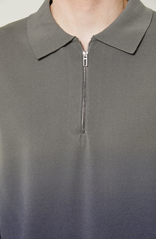 Degradeli Haki Polo Yaka Triko Kazak