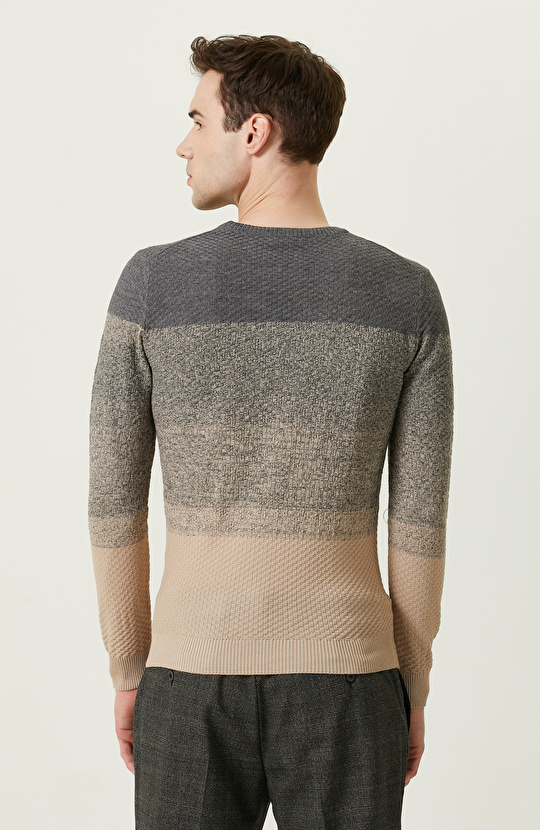 Camel Renk Bloklu Triko Kazak