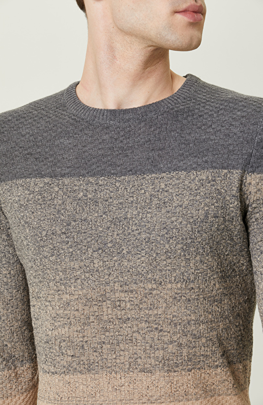 Camel Renk Bloklu Triko Kazak