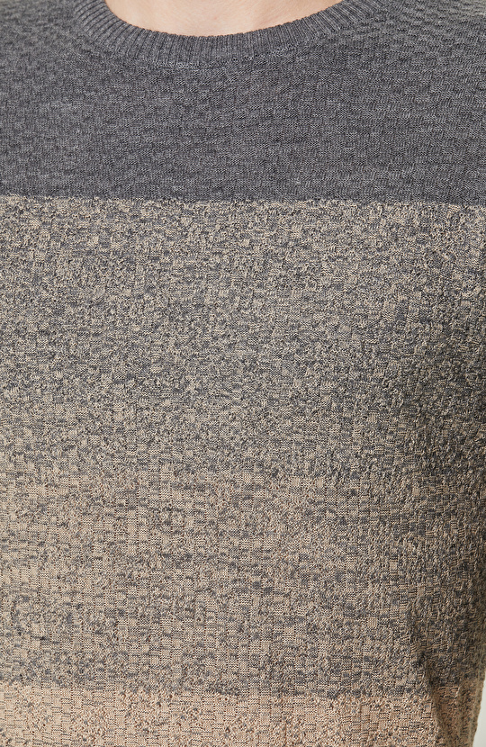 Camel Renk Bloklu Triko Kazak