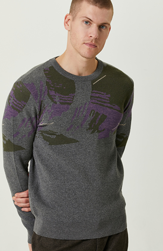 Antrasit Geometrik Desenli Triko Kazak