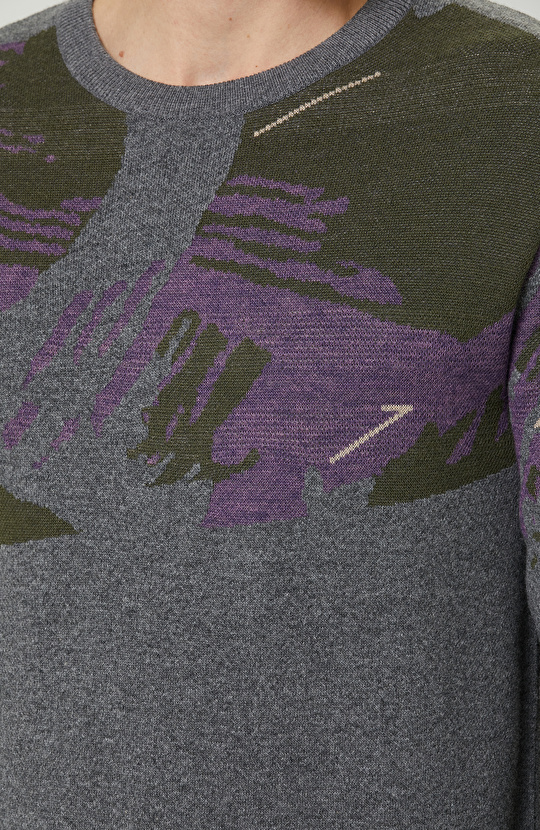 Antrasit Geometrik Desenli Triko Kazak