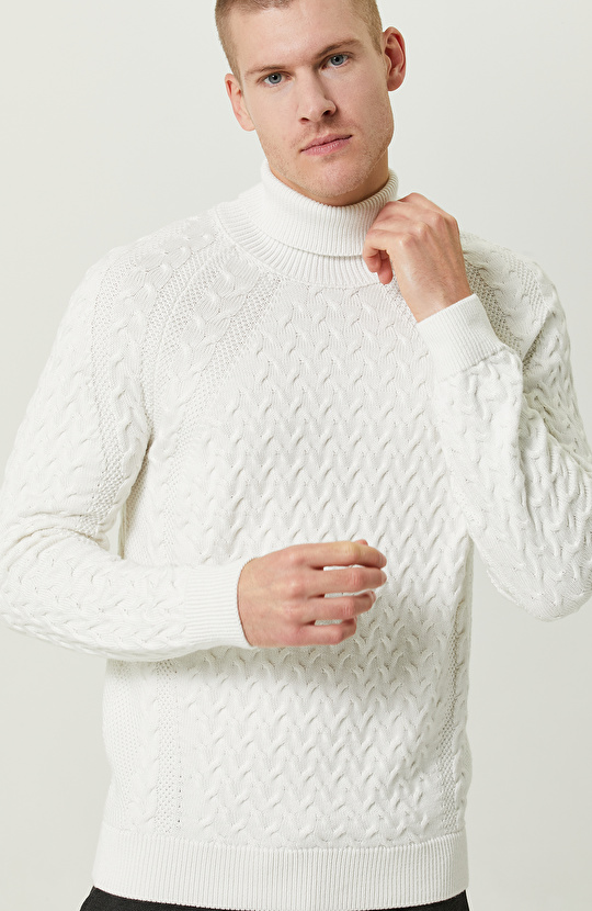 Ekru Balıkçı Yaka Kazak