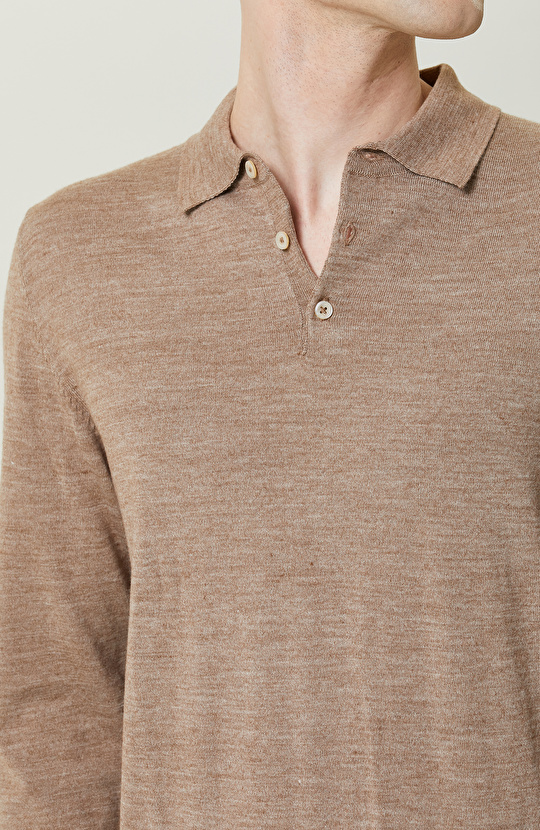 Bej Melanj Uzun Kollu Polo Yaka Triko Kazak