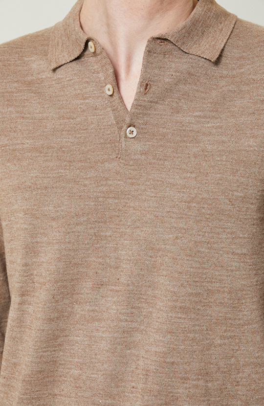 Bej Melanj Uzun Kollu Polo Yaka Triko Kazak