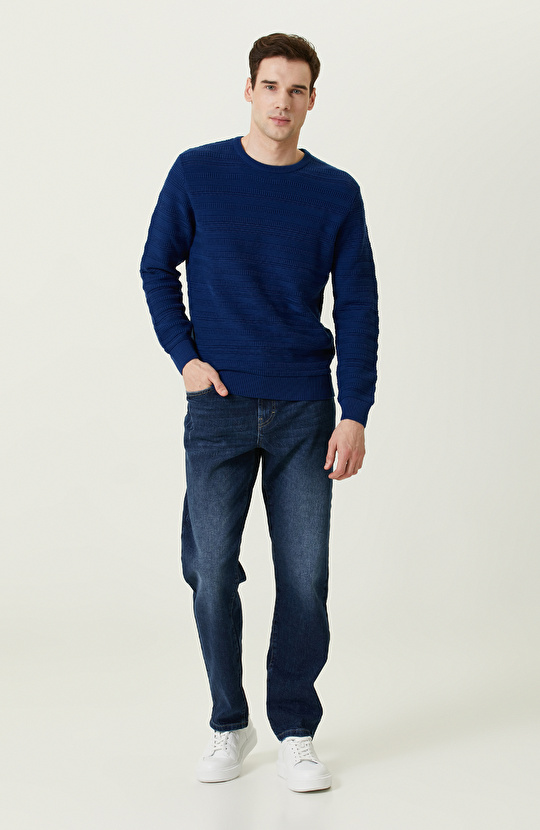 Saks Desenli Triko Kazak