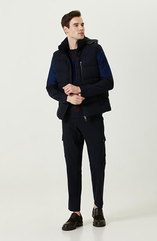 Renk Bloklu Lacivert Bordo Triko Kazak