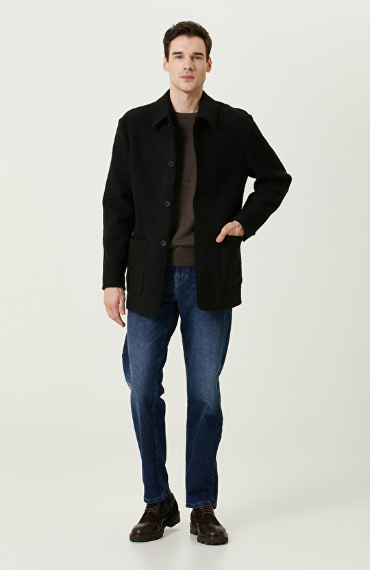 Deri Yapıştırma Cep Detaylı Kahverengi Kazak