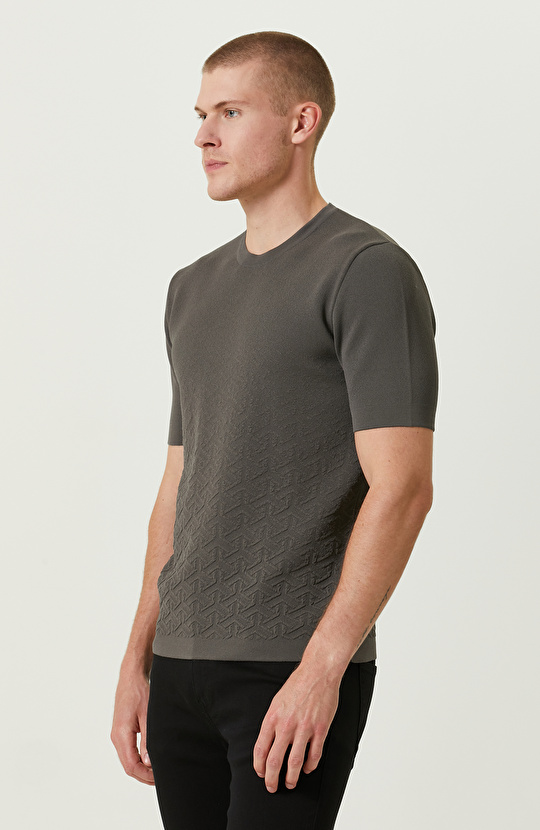 Vizon Kısa Kollu Jakarlı Triko Kazak