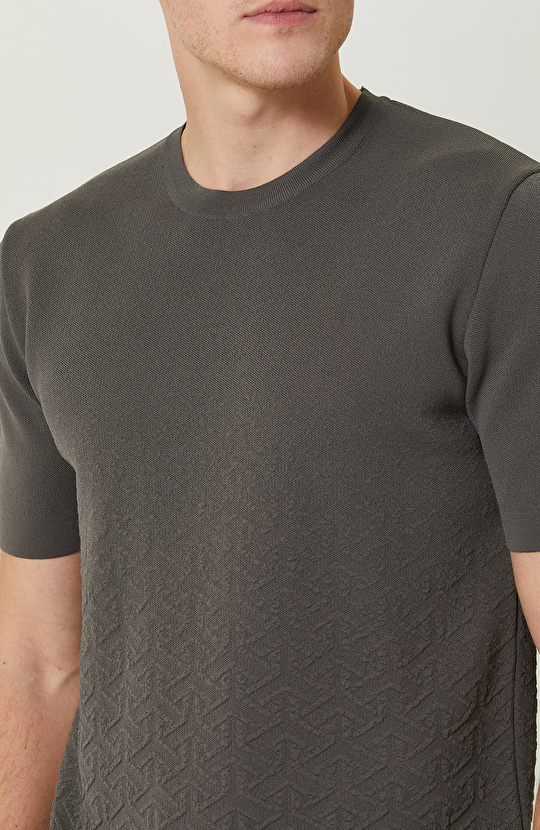 Vizon Kısa Kollu Jakarlı Triko Kazak