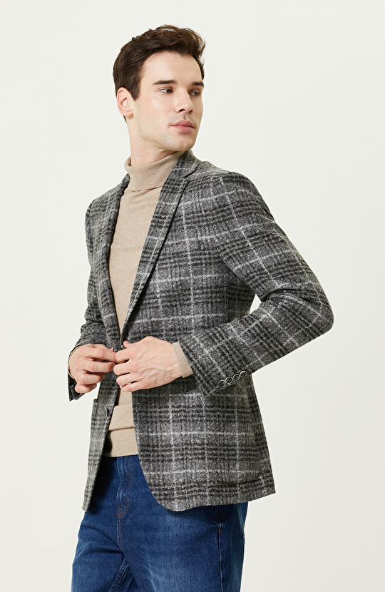 Kapaklı Cep Mono Yaka Antrasit Ceket