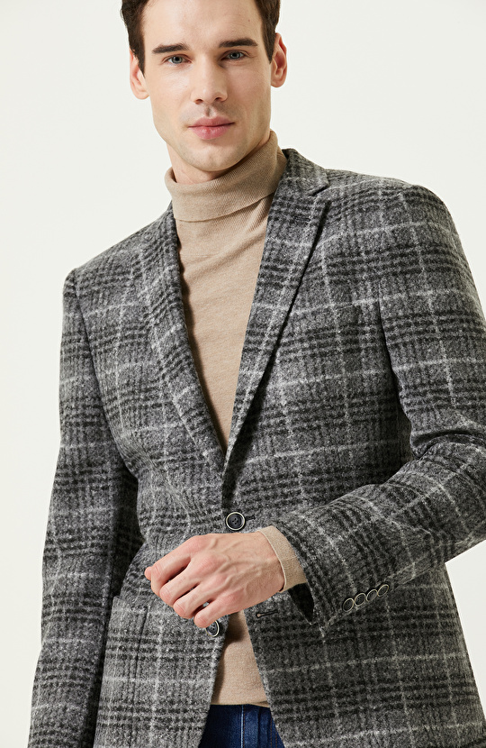 Kapaklı Cep Mono Yaka Antrasit Ceket