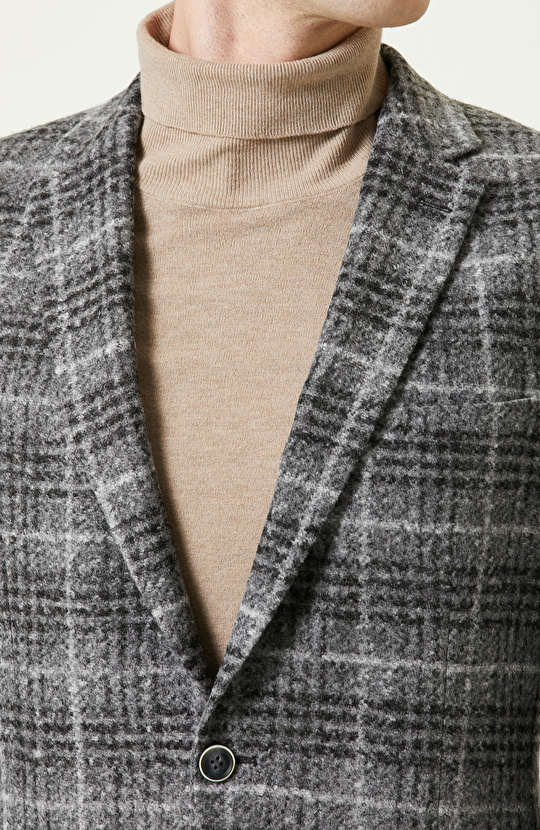 Kapaklı Cep Mono Yaka Antrasit Ceket