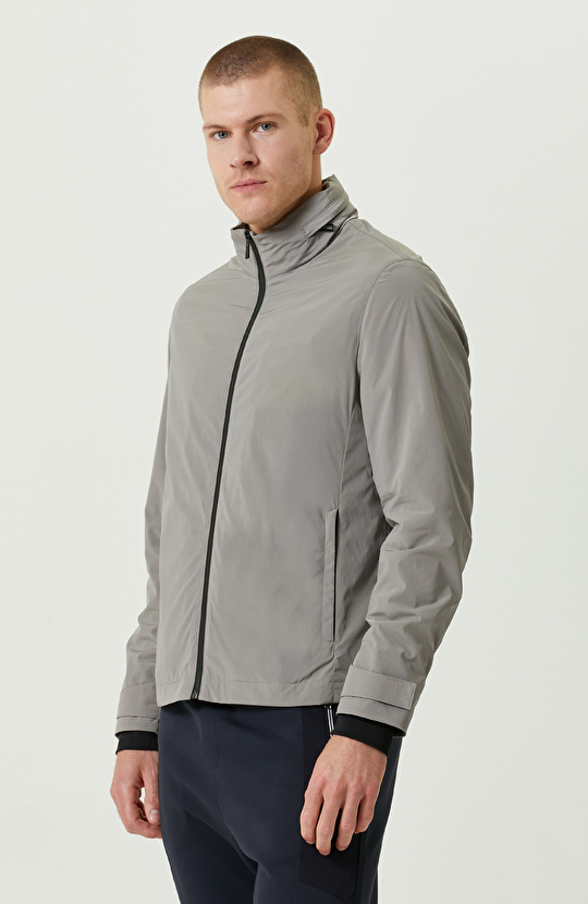 N-Tech Gizli Kapüşon Yaka Gri Mont