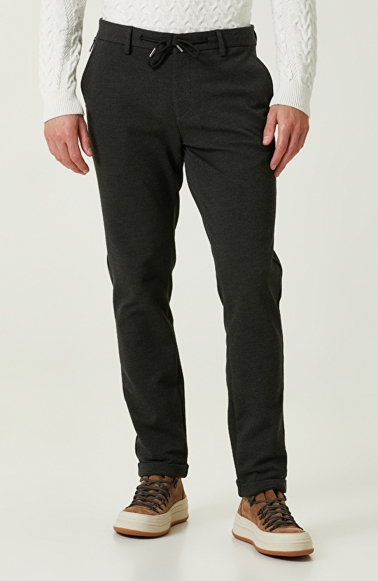 Örme Bağcıklı Antrasit Jogger Pantolon