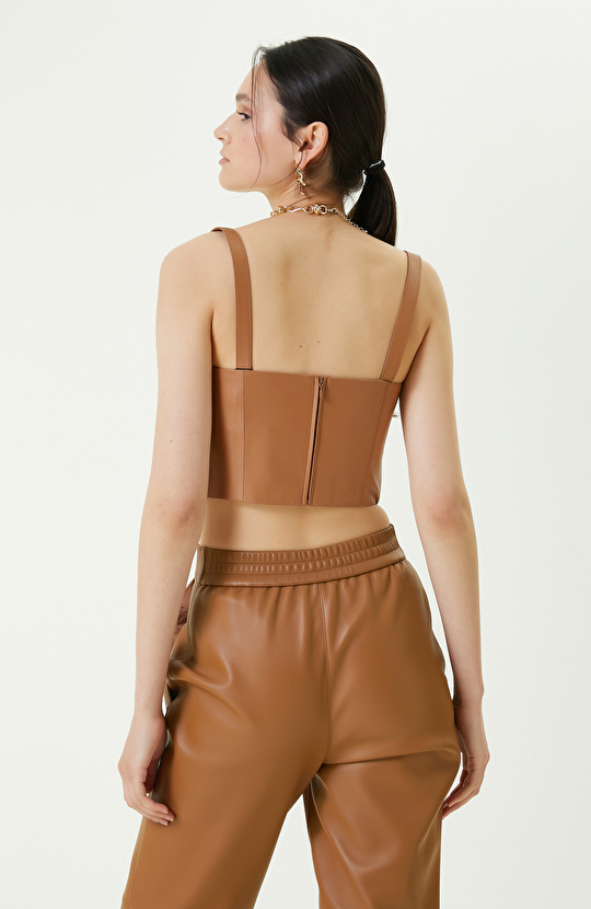 Kahverengi Deri Büstiyer