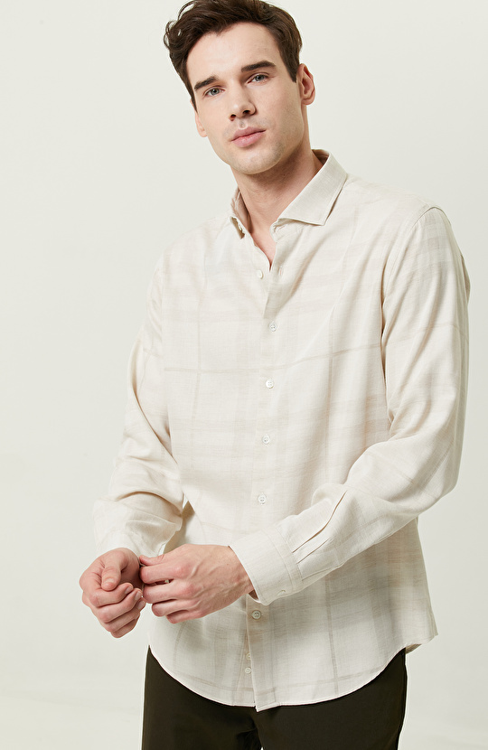 Bej Jakarlı Gömlek