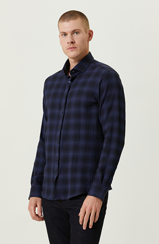 Gofreli Lacivert Gömlek