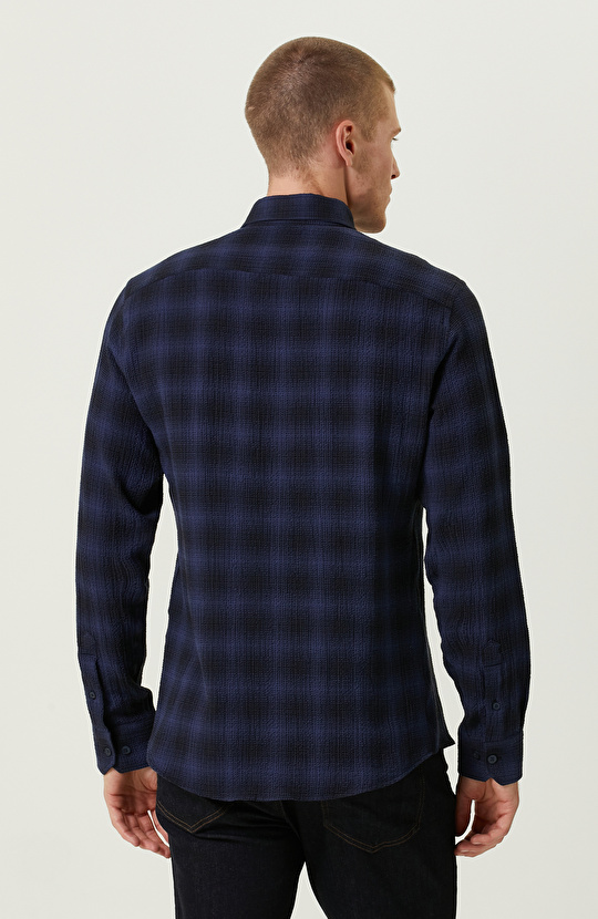 Gofreli Lacivert Gömlek