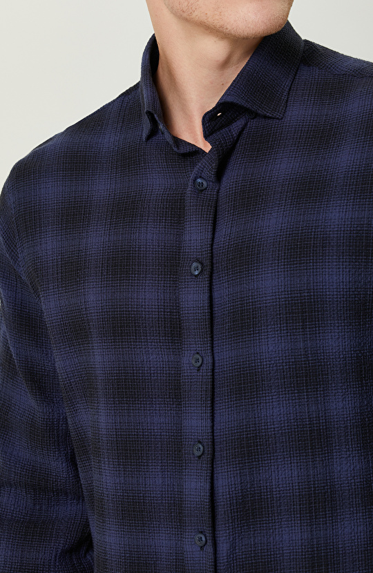 Gofreli Lacivert Gömlek