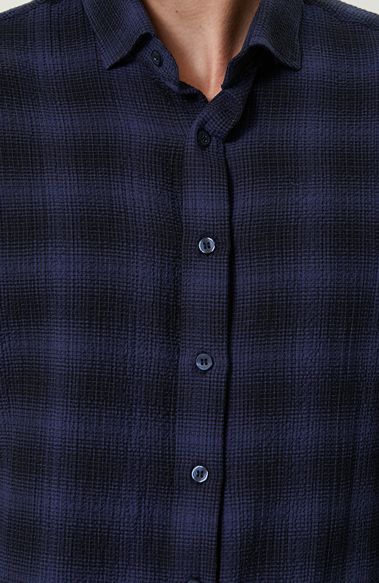 Gofreli Lacivert Gömlek