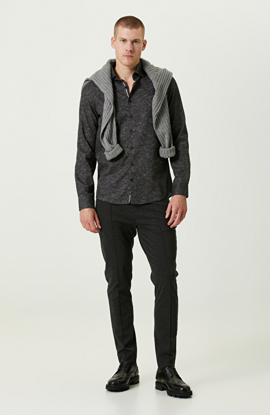 Pamuklu Siyah Print Gömlek