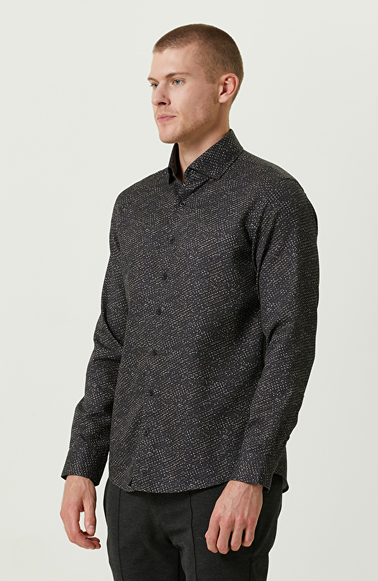 Pamuklu Siyah Print Gömlek