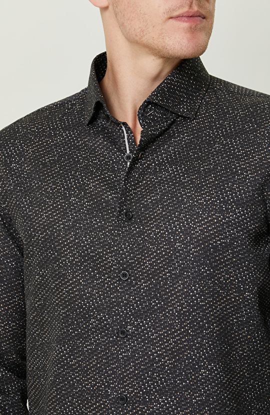 Pamuklu Siyah Print Gömlek