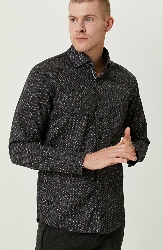 Pamuklu Siyah Print Gömlek