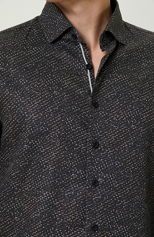 Pamuklu Siyah Print Gömlek