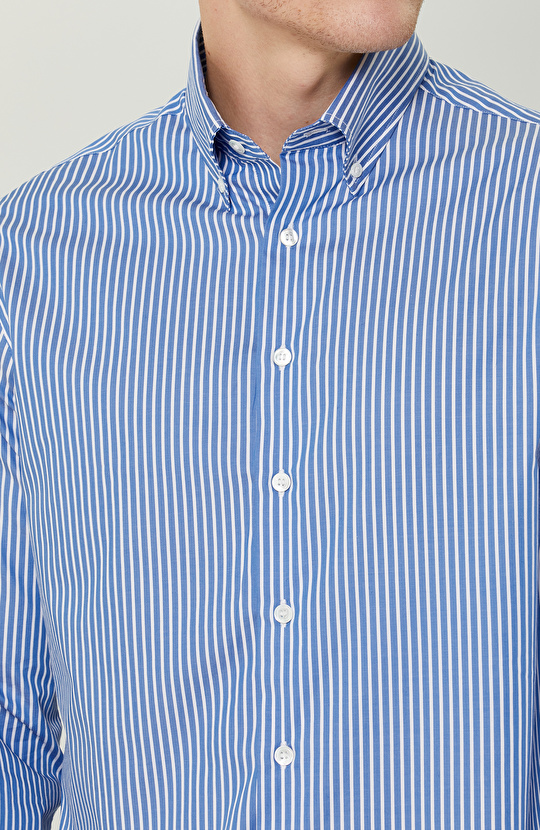 Pamuklu Mavi Beyaz Çizgili Gömlek