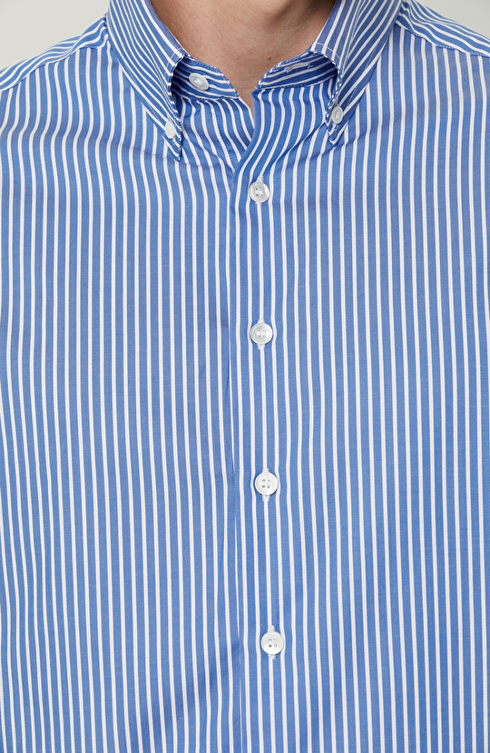 Pamuklu Mavi Beyaz Çizgili Gömlek