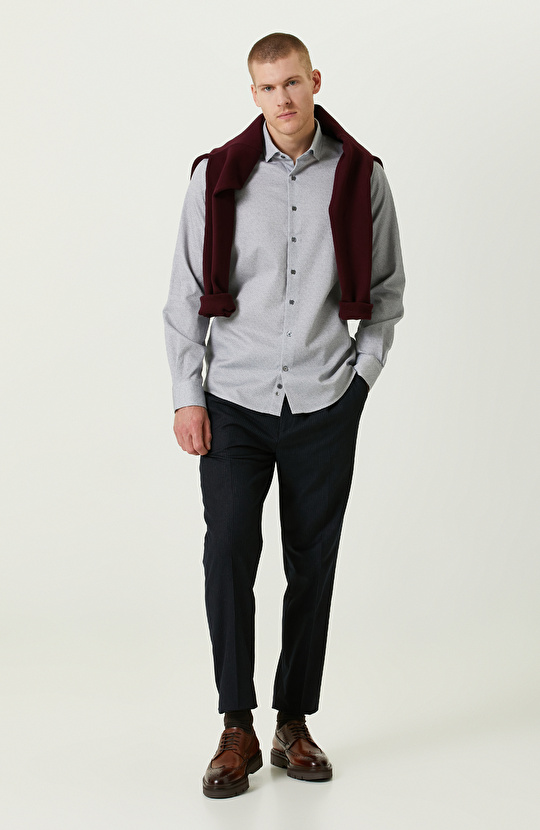 Pamuklu Mavi Print Gömlek