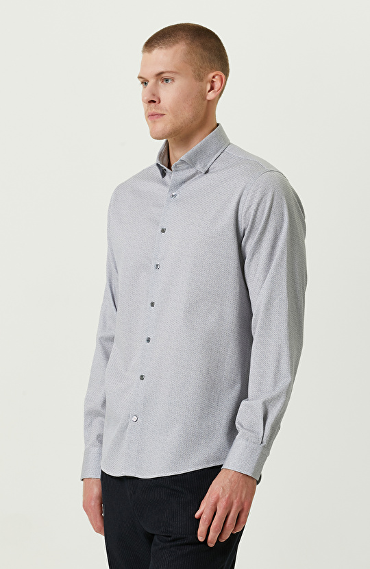 Pamuklu Mavi Print Gömlek