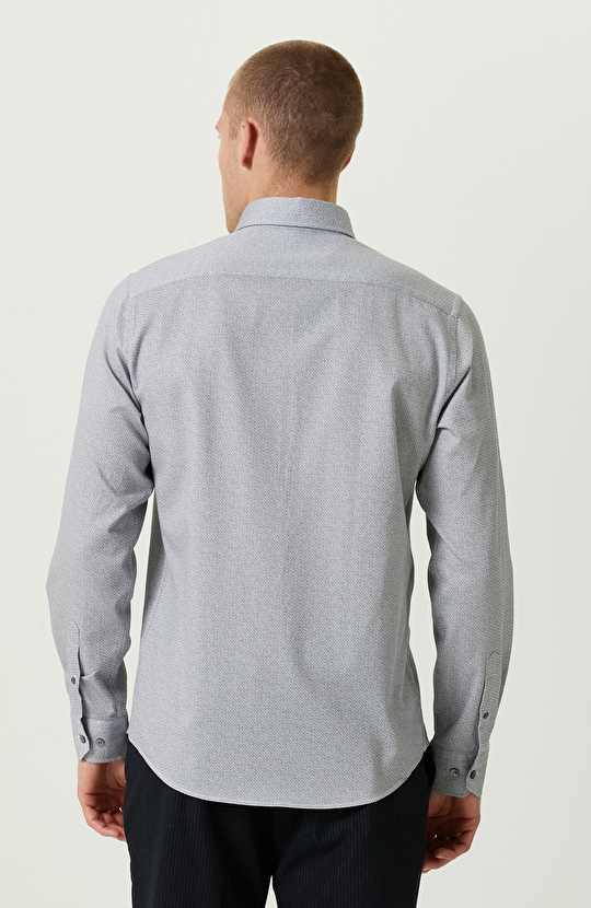 Pamuklu Mavi Print Gömlek