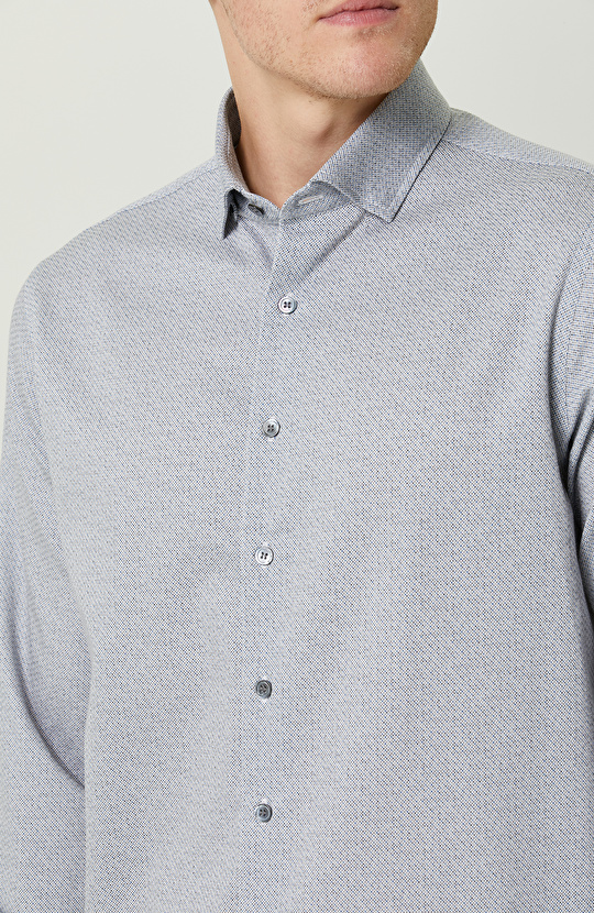 Pamuklu Mavi Print Gömlek