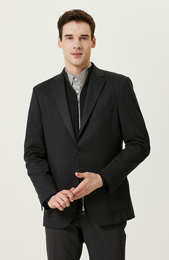 Desenli Antrasit Takım Elbise