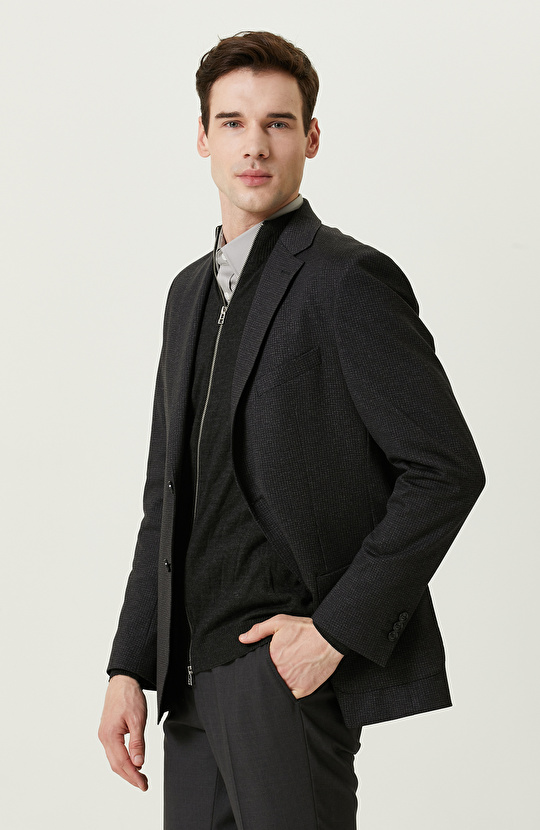 Desenli Antrasit Takım Elbise