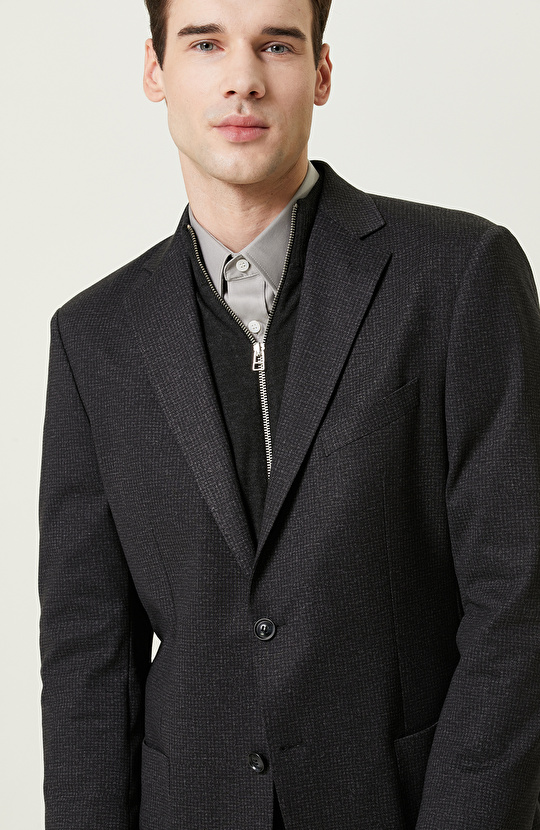 Desenli Antrasit Takım Elbise