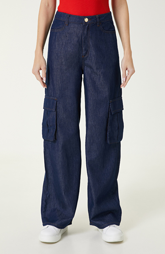 Indigo Mavi Kargo Cepli Denim Pantolon