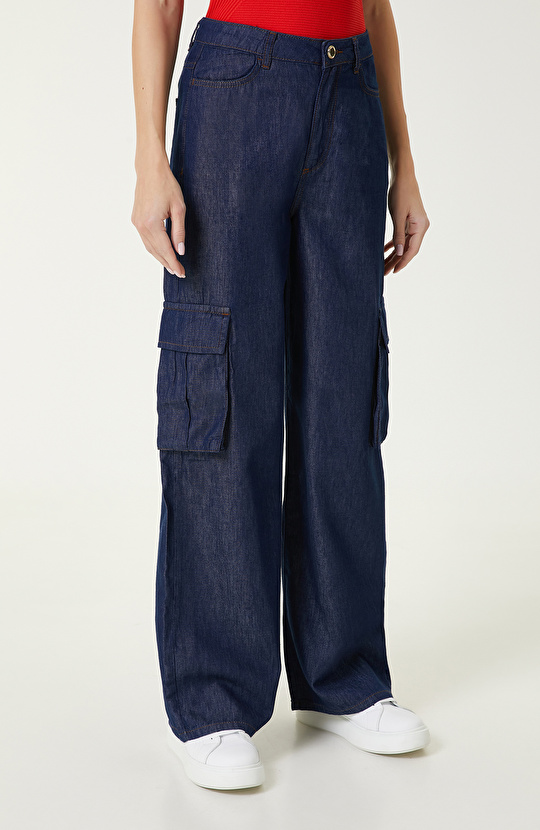 Indigo Mavi Kargo Cepli Denim Pantolon